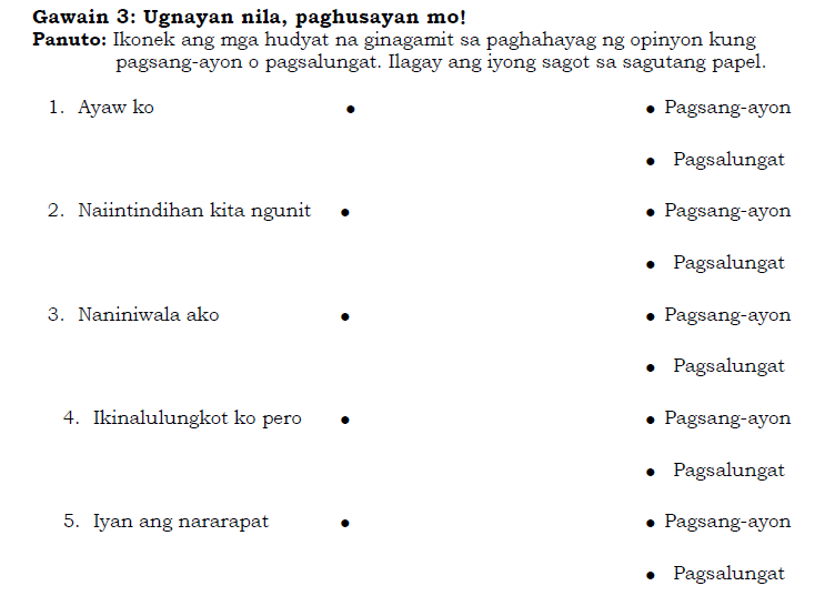  Mga Hudyat ng Pagsang ayon at Pagsalungat sa Paghahayag ng Opinyon